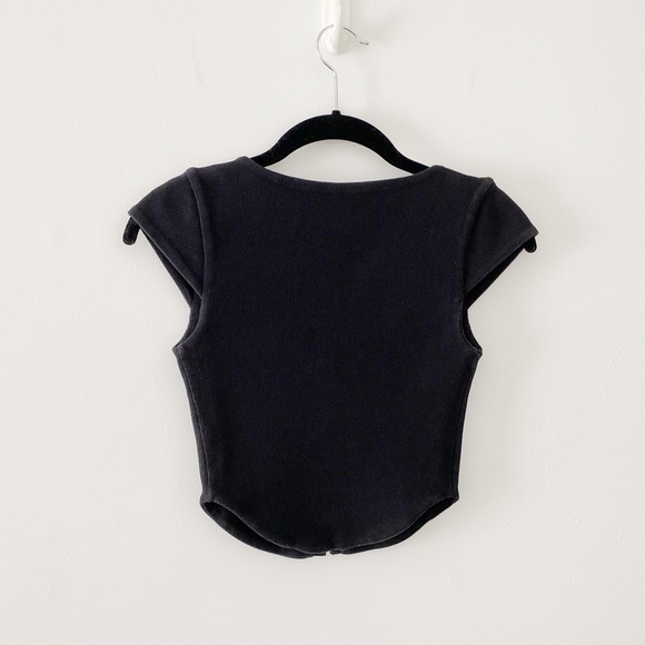 Are You Am I Zinha Crop Corset Tee Top in Black - Picture 9 of 11